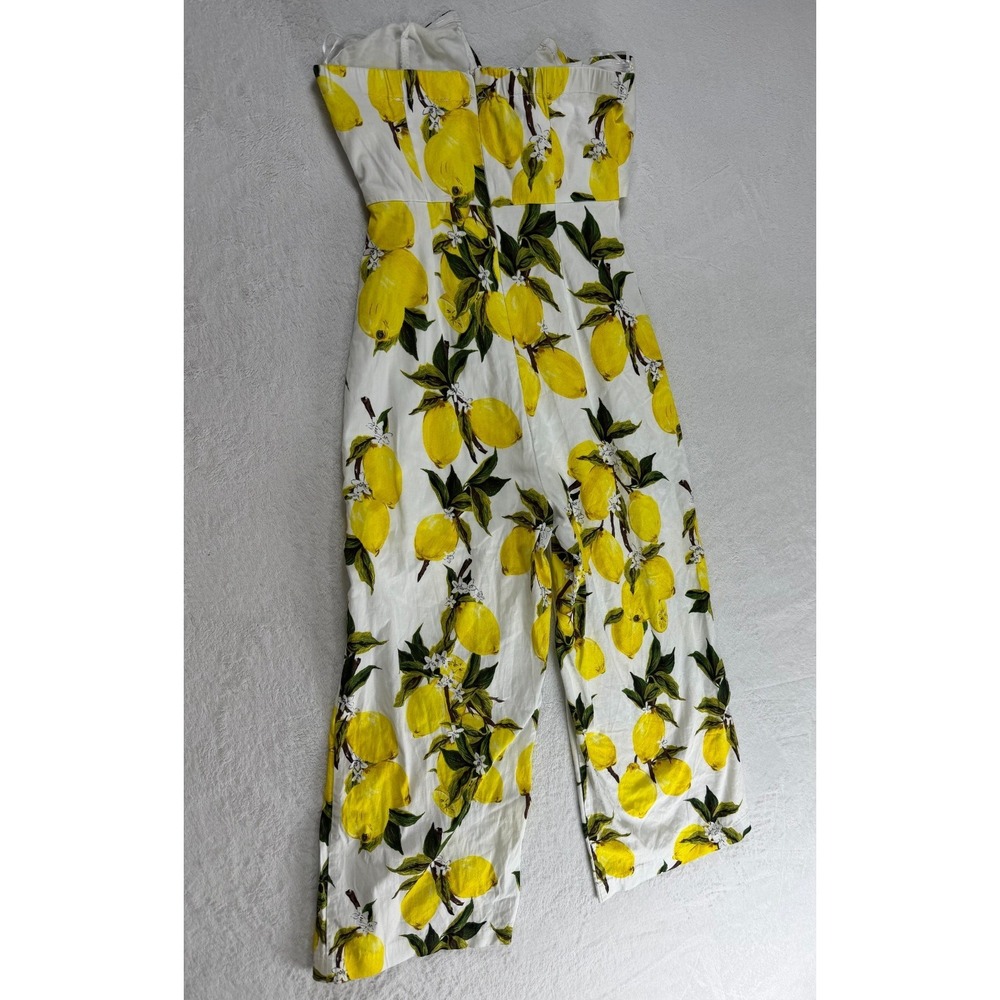 English Factory Jumpsuit Womens S White Yellow Lemon Print Tie Strapless Knotted - Picture 3 of 13